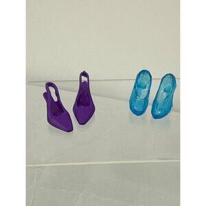 2 Pairs Barbie Doll Shoes Purple Slingback Heels & Blue Crystal Glass Slippers